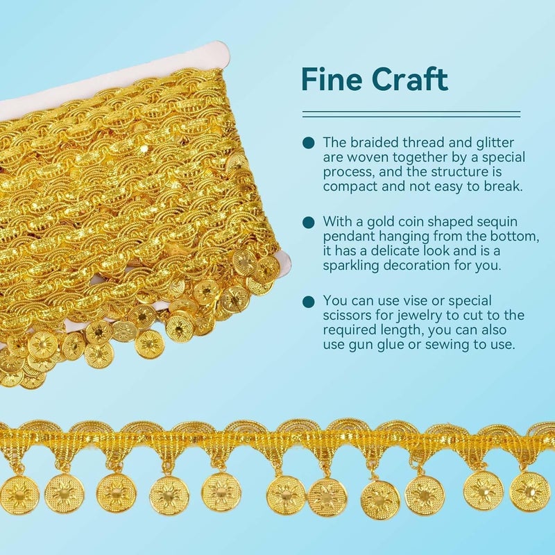Beufee 10 Yards Gold Coin Shape Sequin Tassel Trim, Sequins Tassel Fringe Trim Women's Sequin Tassel Belly Trim National Dance Accessory Coins Belly Dance Hip Scarf Belt Trim Dance Tassel (Flower) - Image 4